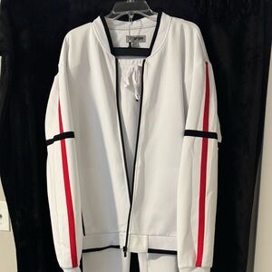 Stacy Adams Big and Tall Men’s White Tracksuit with Red and Black Stripes
